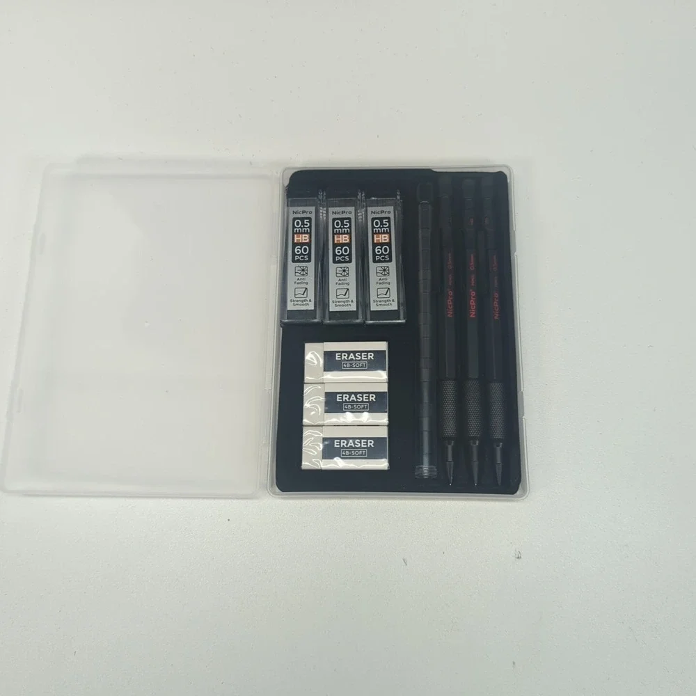 Nicpro 0.5 Metal Mechanical Pencil Set with Case, 3PCS Heavy Duty MP2000 Lead Pe